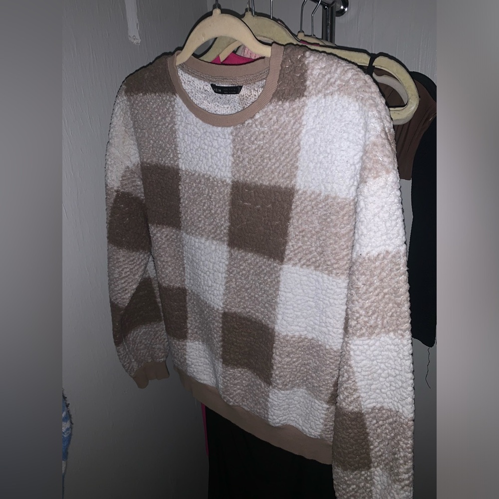 SHEIN Brown and Cream Checkered Sweater